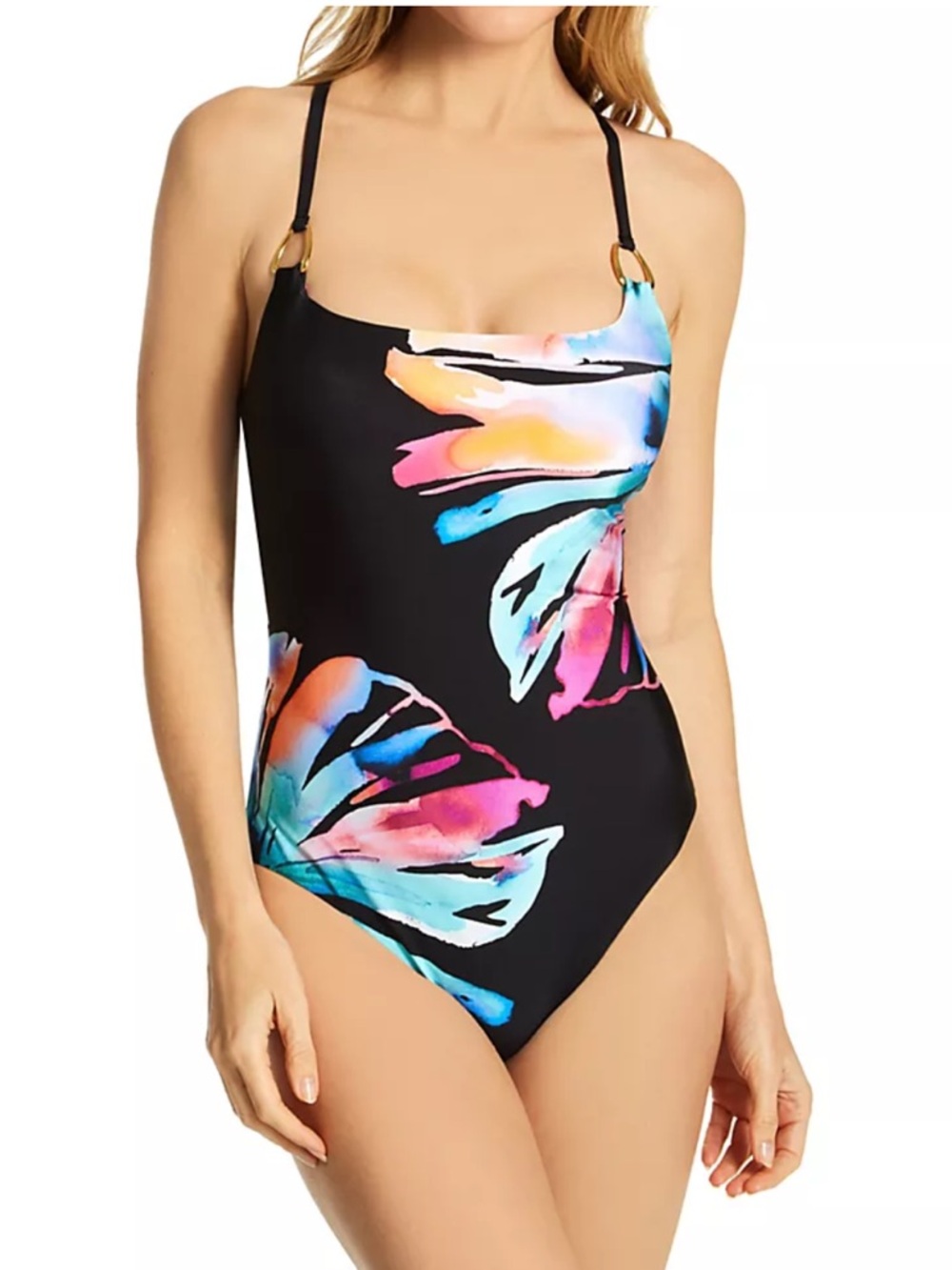 La Blanca Prism Palm Over-Shoulder One-Piece Swimsuit size 10